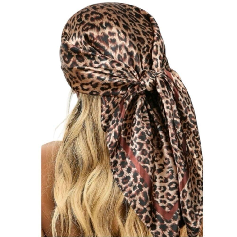 Leopard Print Silk Scarf Bandana - Picture 2 of 7
